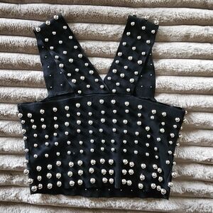 Topshop Black Studded Crop Top